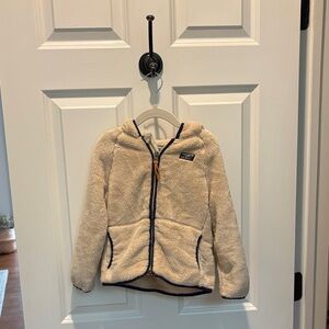 LL Bean Cream Fleece Jacket with Navy Trim
